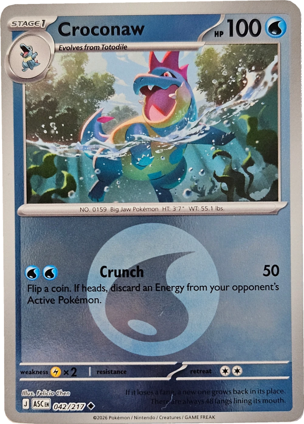 Croconaw 042/217, English, Standard, Mirror Holo (Water Energy)