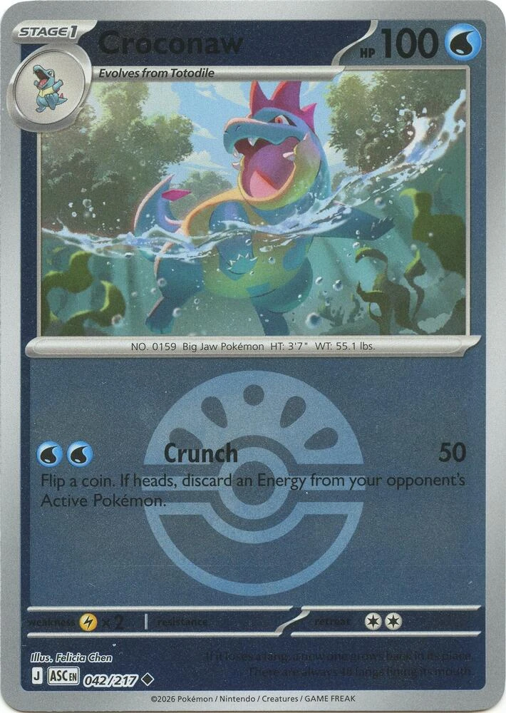 Croconaw 042/217, English, Standard, Mirror Holo (Friend Ball)