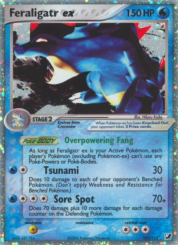 Feraligatr ex 103/115, English, Standard set print, Pokémon-ex Holofoil
