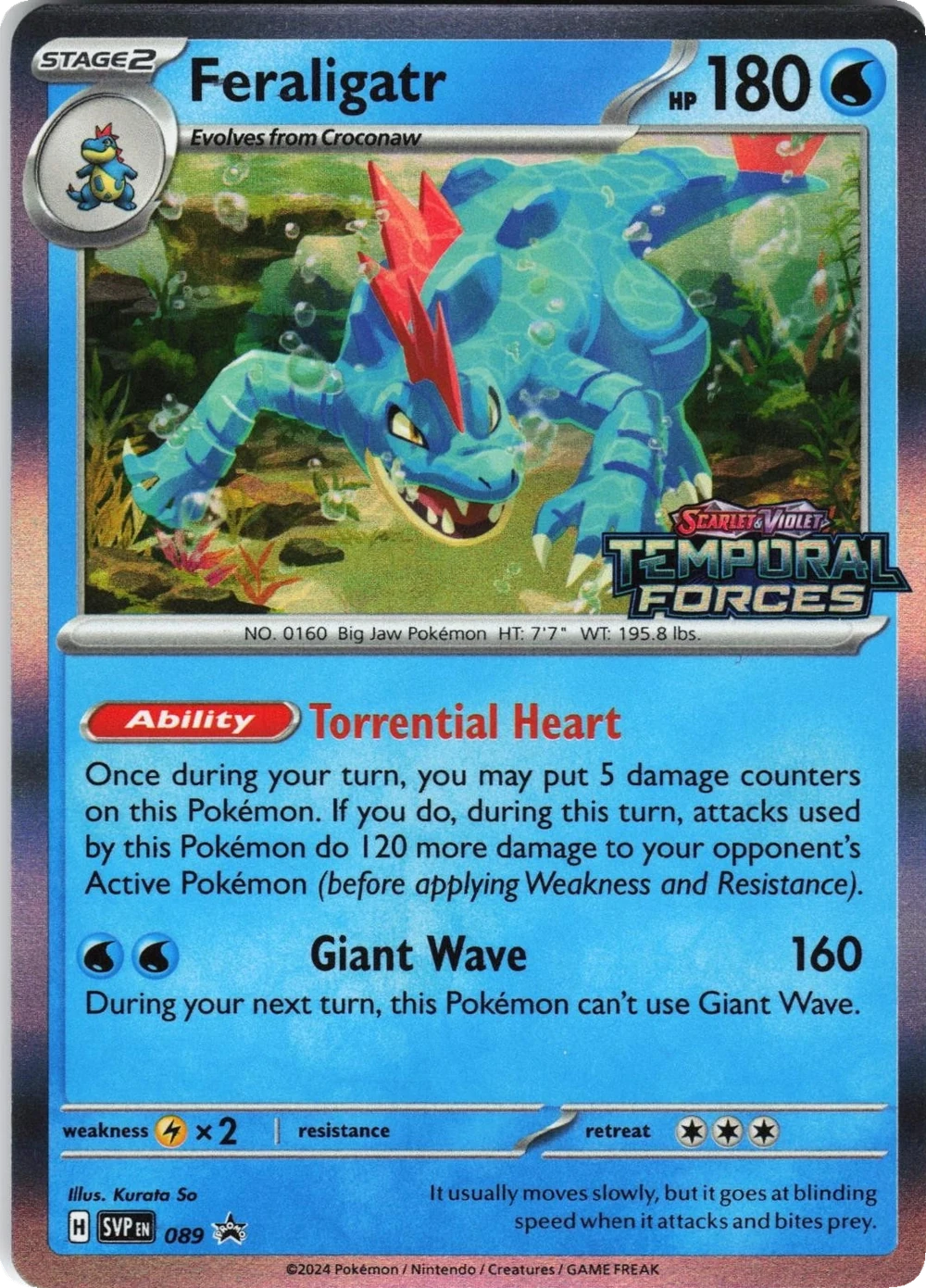 Feraligatr SVP 089, English, Prerelease promo, Holofoil with Temporal Forces prerelease stamp