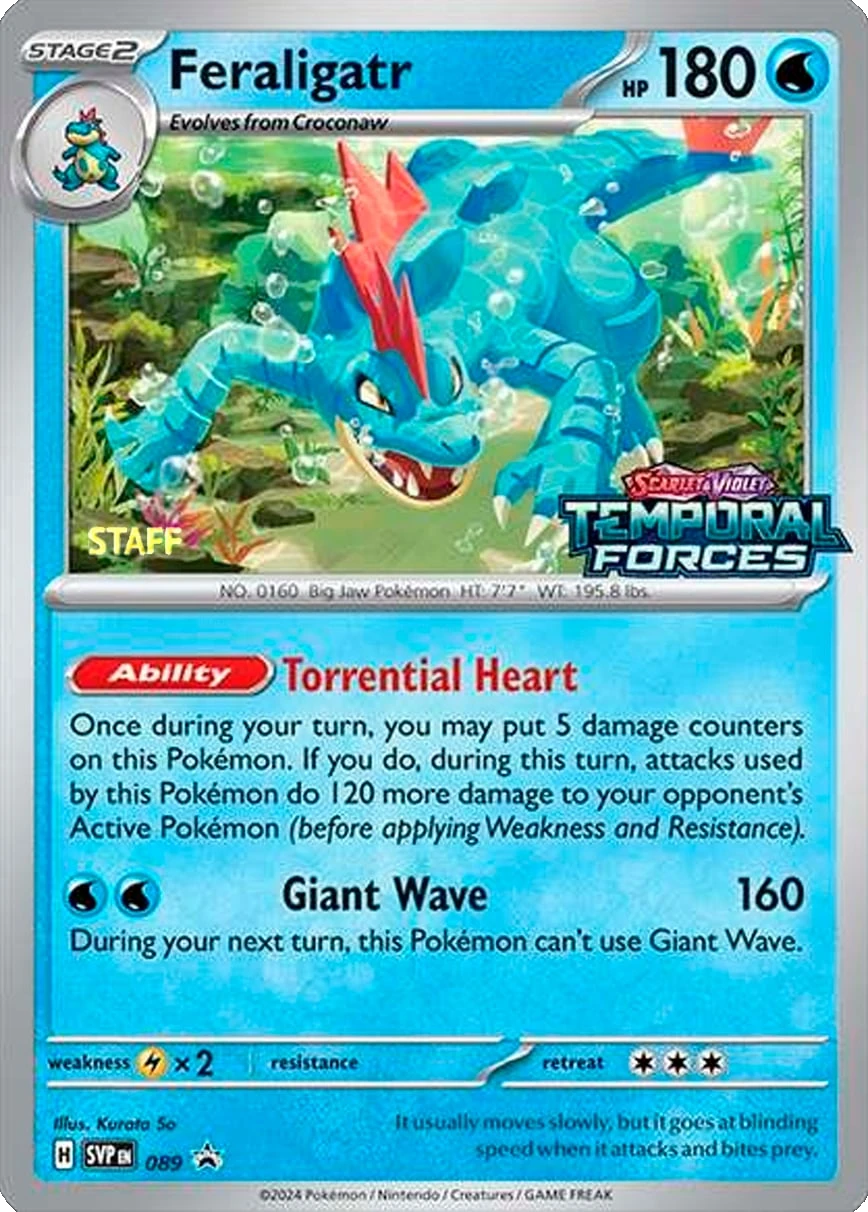 Feraligatr SVP 089, English, STAFF prerelease promo, Holofoil with prerelease and STAFF stamps