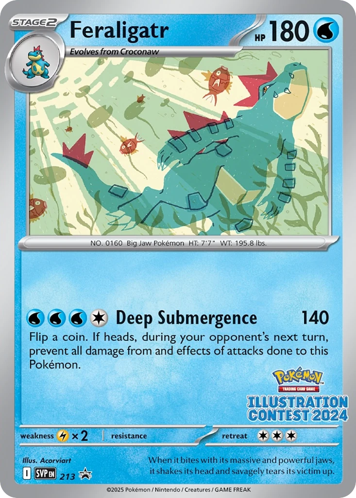 Feraligatr SVP 213, English, Contest promo, Non-Holo with Illustration Contest 2024 logo