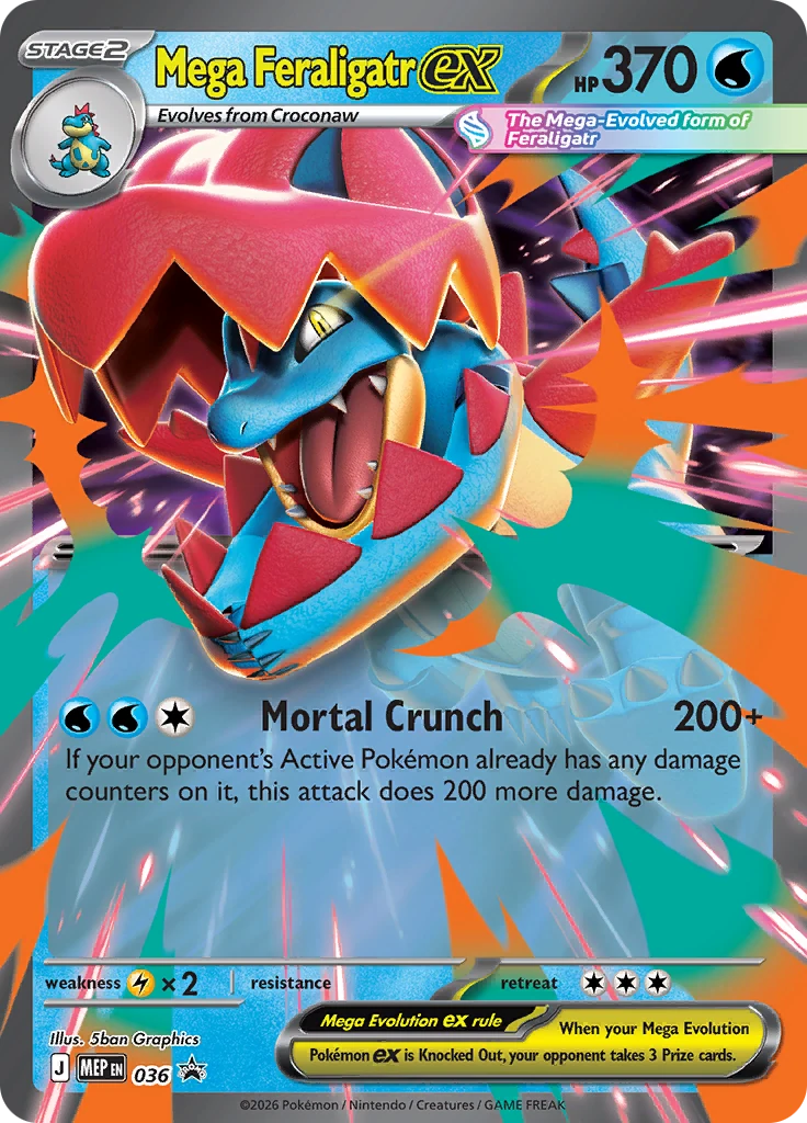 Mega Feraligatr ex MEP 036, English, Promo print, Pokémon-ex Holofoil