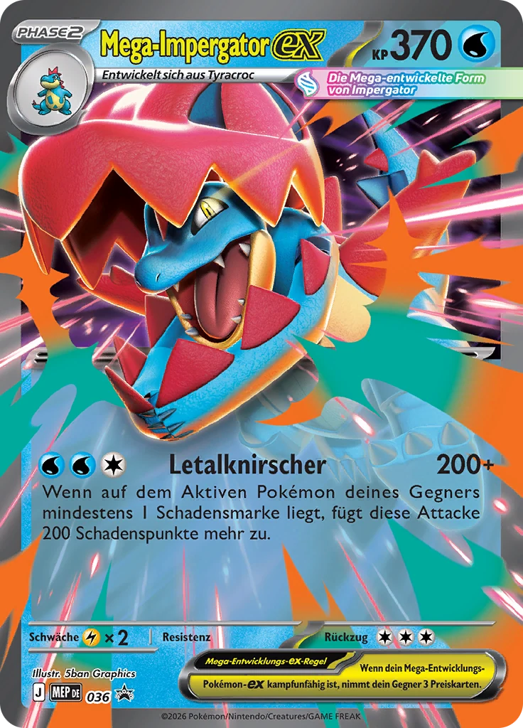 Mega-Impergator ex MEP 036, German, Promodruck, Pokémon-ex Holofoil