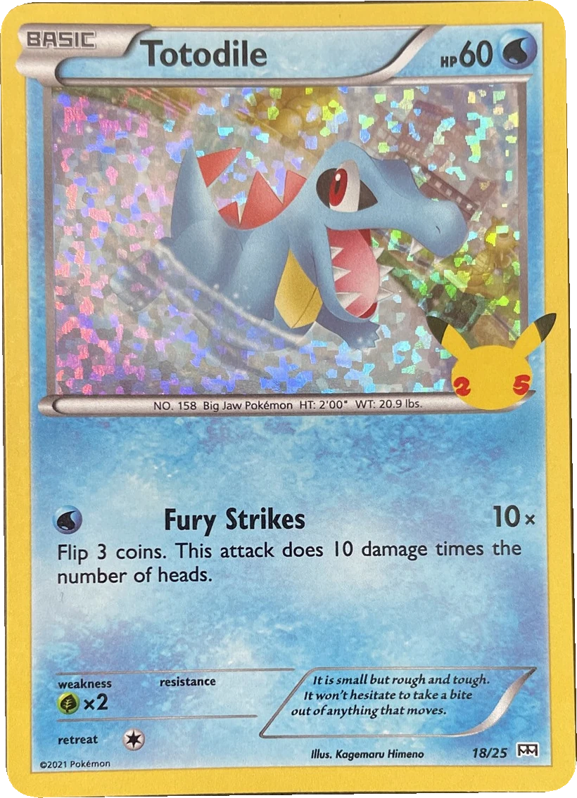 Totodile 18/25, English, McDonald's promo, Confetti Holo (25th logo)