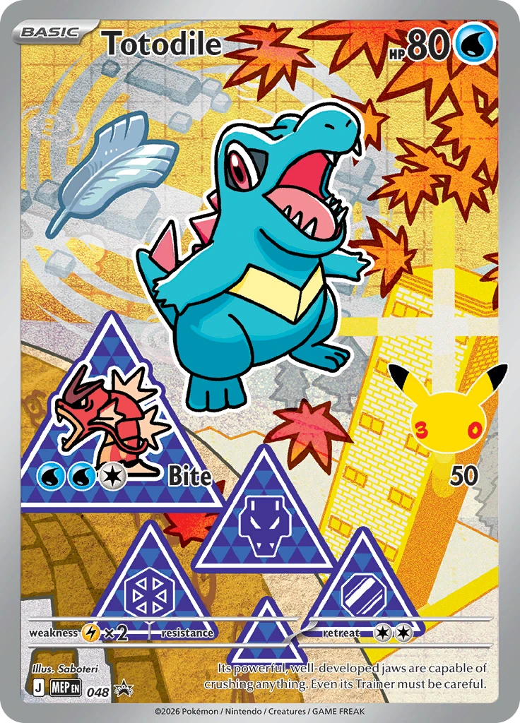 Totodile 048, English, 30th anniversary promo, Holofoil Full Art (30th logo)